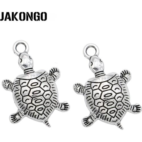 JAKONGO Tibetan Silver Plated Turtle Charms Pendants for Bracelet Jewelry Making DIY Handmade Craft 22x15mm 10pcs/lot