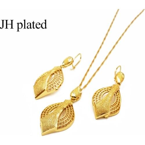 JHplated 2019 New Dubai Fashion jewelry sets African Gold color wedding gifts party for women Ornament Necklace earrings Pendant