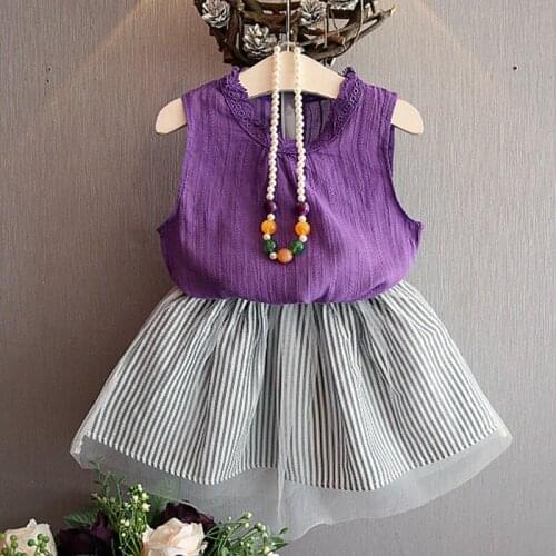 Children Girls Baby Sets Kids Summer Clothes Fashion Sleeveless T-Shirt +Skirt Two-Piece Suit Girls Garment Casual Clothing