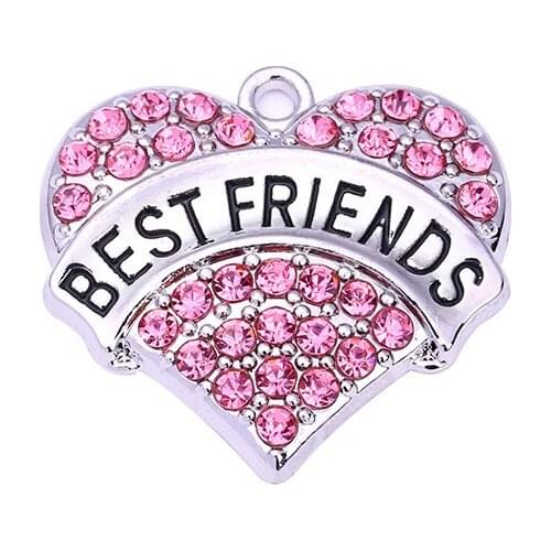 BEST FRIENDS with red/pink/blue/white crystal heart pendant Drop Shipping