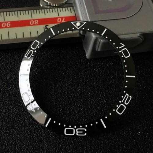Luminous bezel For Omega Sea master series Sloped ceramic bezel insert 38*30.6mm Luminous pip at 12 Replacement watch parts