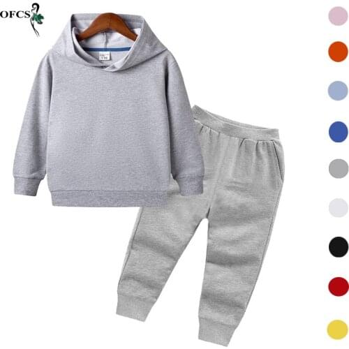 Childrens Sets Fashion Solids Kids Clothes Cotton Hoodie +Pants Two Piece Set Hooded Sweatshirts Suits Tracksuit For Boys Girls