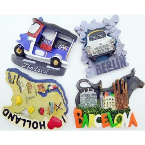 Cartoon Tourist Fridge Magnet Souvenir Thailand Samlor CASA MILa In Barcelona Holland Map Berlin Wall Magnets for Refrigerators