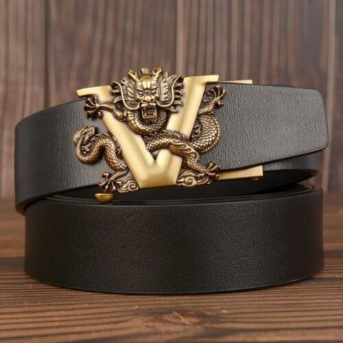 Famous Brand China Dragon Buckle Belt Men Cowskin Genuine Luxury Leather Mens Belts for Men Strap Male Metal Automatic Buckle