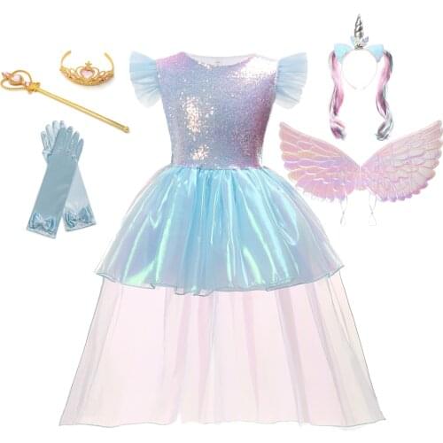 Unicorn Dress for Girls Christmas Party Dress Lace Tutu Little Girl Princess Dresses with Wings Hairband Kids Unicorn Clothes