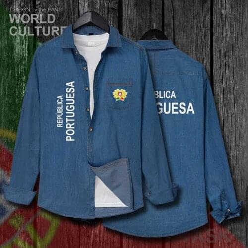 Portugal Portuguese Portuguesa PT Men Fashion Clothes Autumn Cotton Turn-down Collar Jeans Shirt Long Sleeve Cowboy Coat New 20