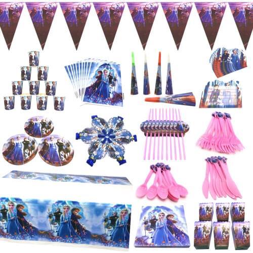 Princess Frozen 2 Party Supplies Frozen Party Paper Straw Plates Cups Girls Frozen 2 Elsa Anna Birthday Decor Party Tablecloth
