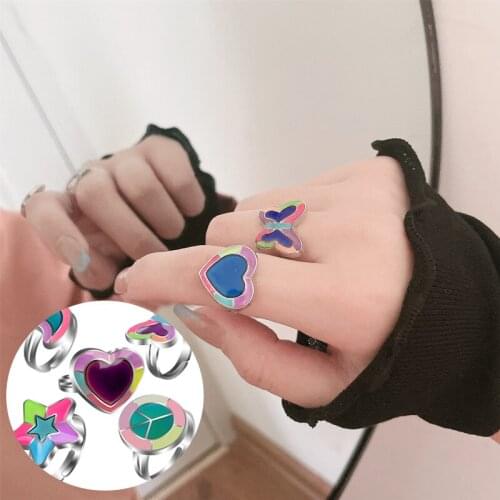 Simple Design Butterfly Love Opening Adjustable Couple Ring New Fashion Color Ring That Changes with Temperature