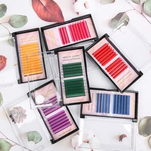 Easy Fanning Colored Eyelash Extension Pink/Red/Green/Blue/Yellow/Purple Colorful Lashes Extension 9-16mm Auto Blooming Makeup