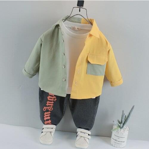 Baby Boys Clothing Sets Autumn Spring New Toddler Infant Color Matching Shirt+Letter Denim Pants Children Cotton Clothes Suits