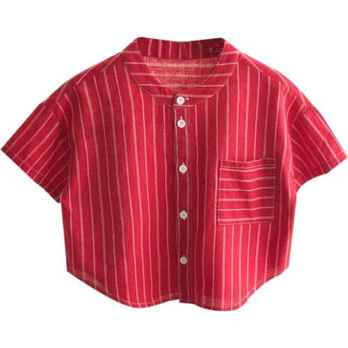 Baby Boys Shirts Short Sleeve Little Boy Clothes Casual Toddler Summer Children Tops Kids Wear red Shirt striped