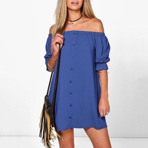Sexy Loose Solid Knitting Cotton Casual Mini Dress Women Fashion Dress Sexy Ladies Off The Shoulder Half Sleeve Sexy Club Dress