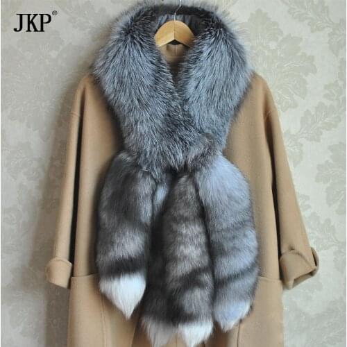 Women Real Natural Red Fox Fur Scarf Genuine Luxury Soft silver fox fur Scarves Long Shawls WJ46