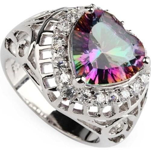 SHUNXUNZE Wedding Rings Jewelry For Women Heart Love Best Sell Rainbow And White Cubic Zirconia Rhodium Plated R3329 size 6 7 8