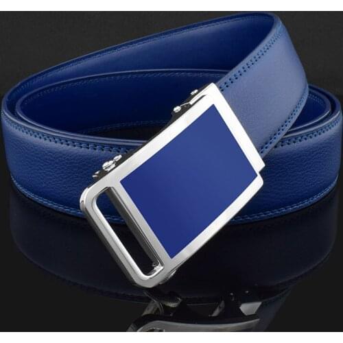 Blue color 3.5cm Cow genuine leather men belt cowhide clothing strap automatic buckle belts for men brand designer belt luxury