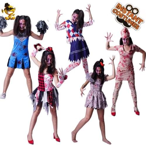 Scary Zombie Costume for Women Role Playing Adult Halloween Costume Fancy Dress Bloody Ghost Zombie Dress for Carnival Costume
