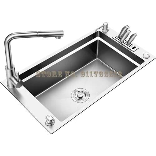 Kitchen Manual Sink Set Thickened 304 Stainless Steel Large Single-slot Side Sub-sink Basin Up And Down