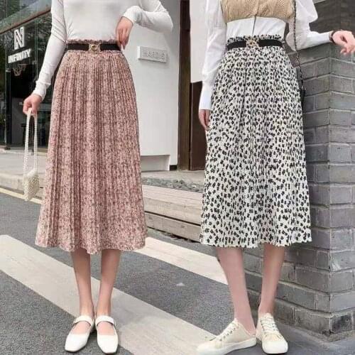 New Spring Summer Skirt 2021 Fashion Chiffon Flowers Skirts Womens High-Waisted Skirt With Belt Sweet Female Slim A-Line Skirts