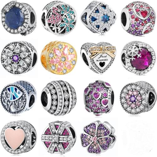 S925 Beads fit Lady Bracelets Swiss Flamingo Married Asymmetric Snowflake Burst Love Primrose Ocean Life Charms