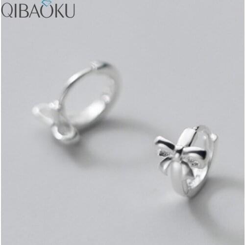Genuine 925 Sterling Silver Earrings Hollow Bow-knot Hoop Earrings for Women Simple Small Stylish Ear Jewelry