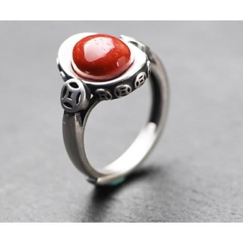 FNJ 925 Silver Ring for Women Jewelry 100% Original Pure S925 Sterling Silver Rings Natural South Red Agate
