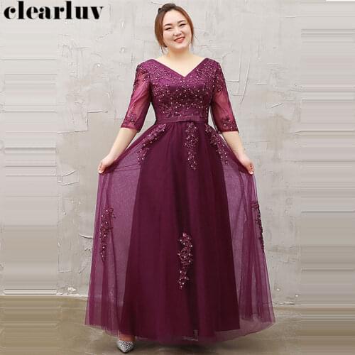 Evening Dress V-Neck Three Quarter Sleeve Robe De Soiree Women Party Dresses 2019 Plus Size Sequins Embroidery Formal Gowns T076