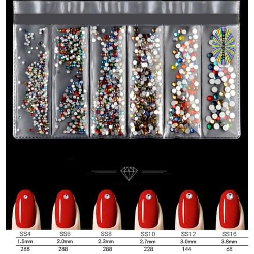 1Pack Shiny Small Round Shape Multicolor Acrylic Rhinestones Crystal Flatback Non Hot Fix Rhinestones for Nail Decoration Design