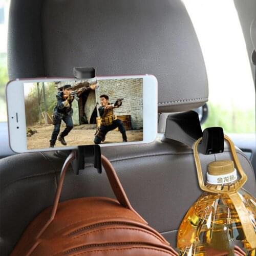 2 In 1 Car Headrest Hook With Phone Holder Seat Back Hanger For Bag Handbag Purse Grocery Cloth Foldable Clips Organizer