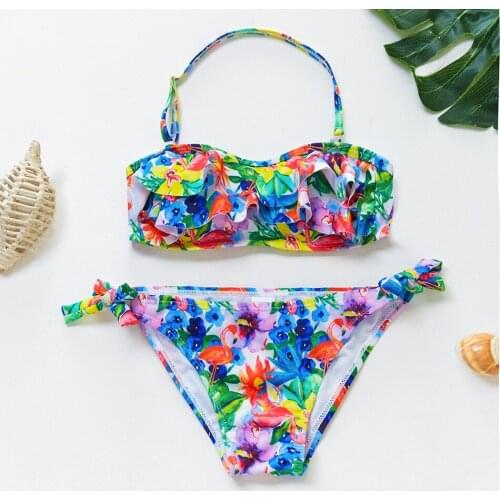 2021 Girls Swimwear Ruffle Two-pieces Bathing Suits 7-16Years Children Swimwear With Inner Pad Beachwear Girls Tankini 1062