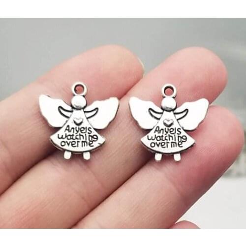 25pcs/lot--20x19mm, Antique silver plated Double Side angel watching over me Charms ,DIY supplies, Jewelry accessories
