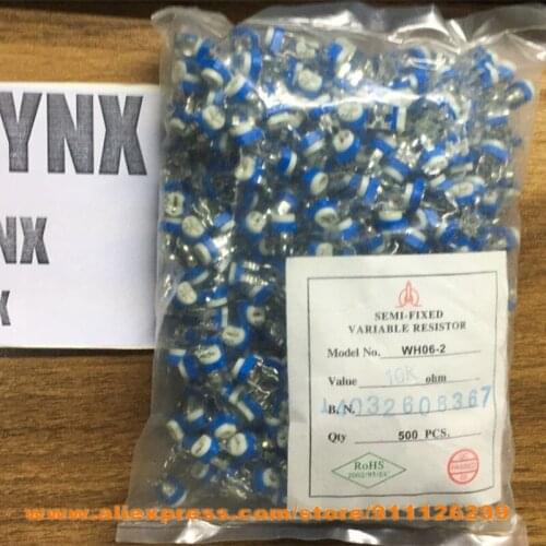 500PCS/Bag 10K Ohm 103 WH06-2 Adjustable Horizontal Semi-Fixed Variable Resistor Copper Material