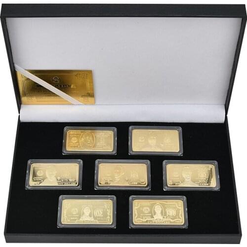 7pcs/lot US Dollars Challenge Gold Bar with Coin Holder America Collectables Coin Bullion Set Souvenirs Gifts