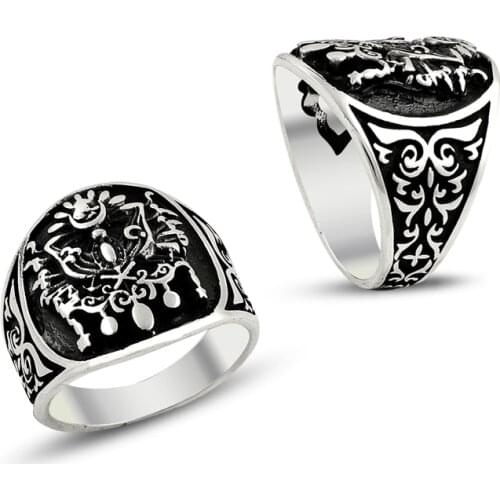 925 Silver Elegant Design Ottoman Kings Ring for Men