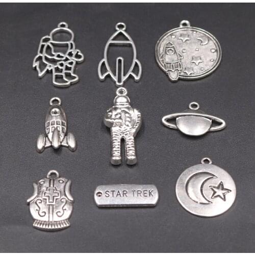 18pcs Mix Star Trek Tag/Astronaut/Interstellar Spacecraft/Satellite/Interstellar Life Jacket/DIY Charms Jewelry Crafts Making