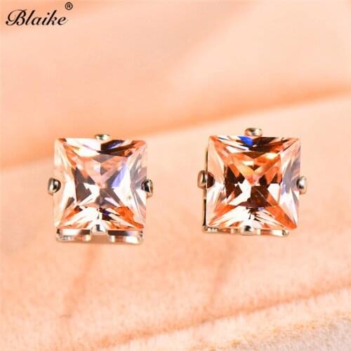 Blaike 2020 New Fashion Small Square Zircon Stud Earrings for Women Wedding Party Jewelry Female Jewelry Birthstone Earring
