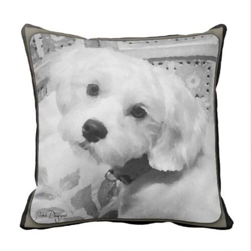 Throw pillow case with fractal Westie poodle art