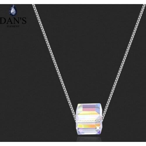 DANS ELEMENT 3Colors Real Rose Gold Color Austrian Crystals Square pendant necklace for women style #132851