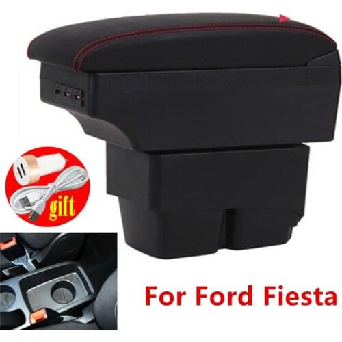 For Ford Fiesta Armrest box Interior Parts special Retrofit parts Car Armrest box Center Storage box with USB LED light