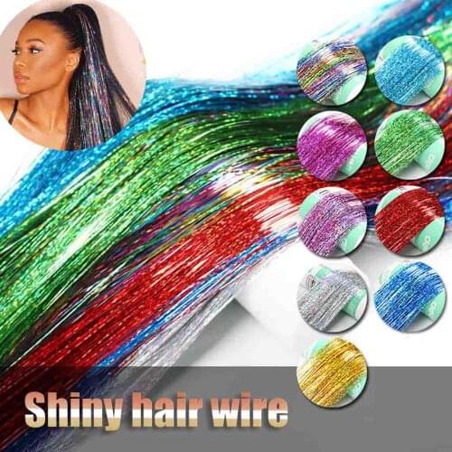 Women Hair Color Hairdressing Shiny Wire Hair Extension Piece Colorful Shiny Wire Wig Piece Party Salon Hair Styling Tools