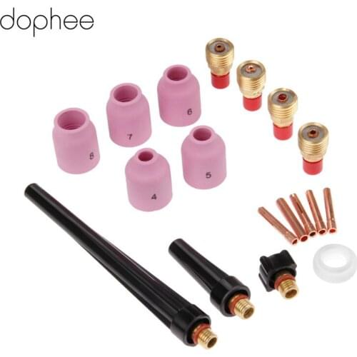 Dophee 18pcs TIG Gas Lens Collet Body Kit Welding Torch For WP-9/20/25 Lanthanate Tungste Welding Accessories TIG Back Cap Tools