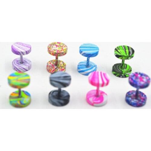 Andonized Stainless Steel Body jewelry Colorful Printed Ear Stud Fake Ear Plugs Cheat Tunnels Illussion Plugs Free Shippment