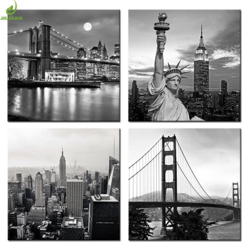 JHLJIAJUN 4 Piece Canvas Modern City View Canvas Art Decoration Home Modular Picture Art Decorative No Frame Nordic Poster