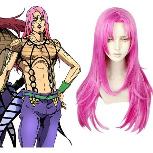 JoJos Bizarre Adventure Diavolo Anime 80cm Long Heat Resistant Cosplay Costumes Wig + Wig Cap