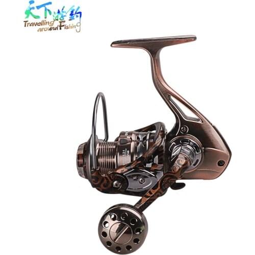 Travel Spinning Fishing Reel 4+1BB/5.2:1 Moulinet Peche Fishing Reels Steering Wheel Aluminium Spool 2000-7000 Size Carp Reel