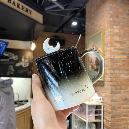 400ml Ceramic Creative Star Coffee Mug Water Cup Nordic Gradient Star Sky Milk Tea Cup with Lid Spoon Business Office Big Belly