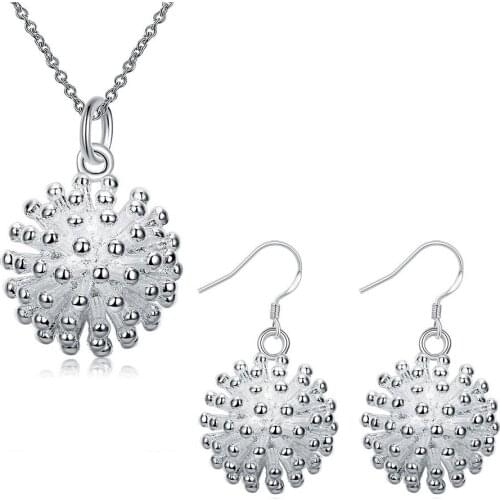 Hot Fireworks Pendant necklace earring 925 sterling Silver Jewelry set for women classic Fashion Party wedding Christmas Gifts