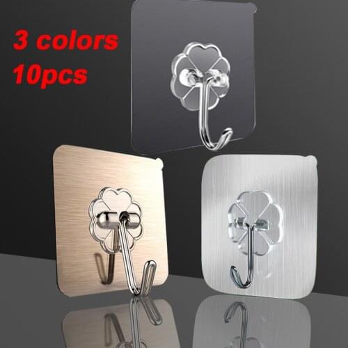10pcs Strong Transparent Self Adhesive Suction Cup Sucker Wall Hooks Hanger Removable For Kitchen Bathroom