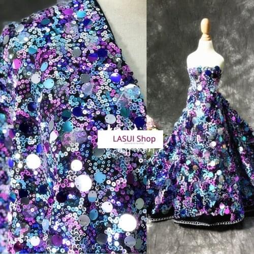 LASUI 1 Yard New 3 colors laser illusion Sequins Velvet Doll Lace fabric Evening Dress fabric hat matching fabric X0705
