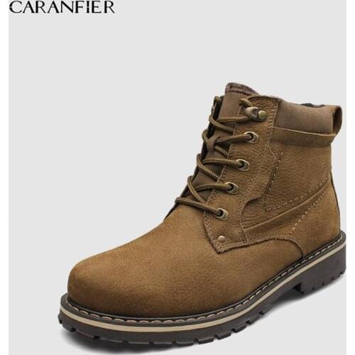 CARANFIER Mens Shoes Winter Warm Ankle Boots Men Genuine Leather Casual Waterproof Martin Military Shoes Trekking Sneaker