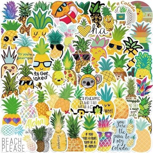10/50PCS Cartoon Summer Pineapple Sticker For Children Luggage Laptop Skateboard PVC Cartoon Decal Stickers